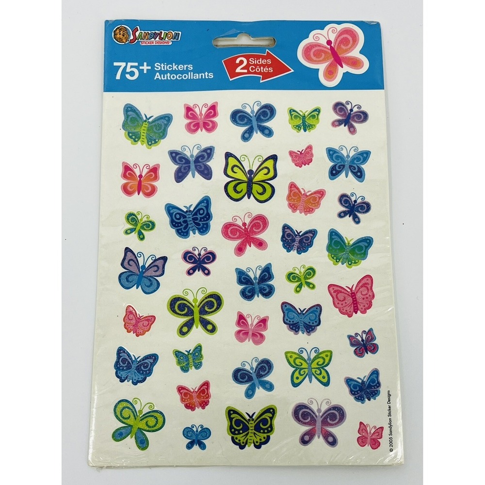 Sandylion Glitter Butterfly Stickers NOS Die Cut Sealed 75 Count Butterflies